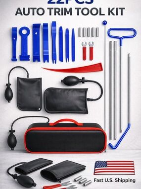 22PCS Car Trim Removal Tool Kit Auto Door Panel Dash Clip Repair Set w/ Air Pump